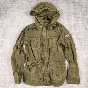 Abercrombie and Fitch Jacket Mens Small Green Utility Hooded Military Vtg Y2K